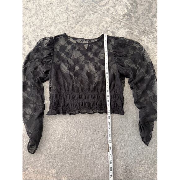 Y2K Dark Romantic Sheer Lace Top Whimsigoth Gothic Fairy Mesh Stretchy Size M - Picture 6 of 7